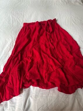bp Red Tiered High-Low Maxi Skirt